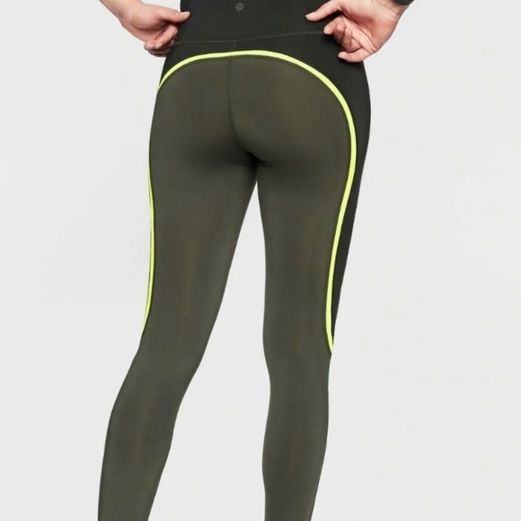 Athleta Spar Colorblock 7/8 Leggings Olive Green Black Compression Womens Medium - Picture 14 of 14